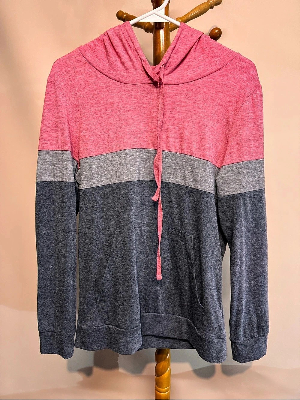 Color Block Lightweight Hoodie in Pink & Gray Size Small